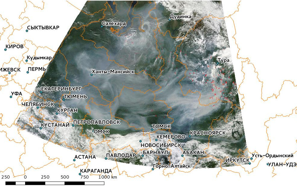 Небо Западной Сибири затянуто дымом лесных пожаров