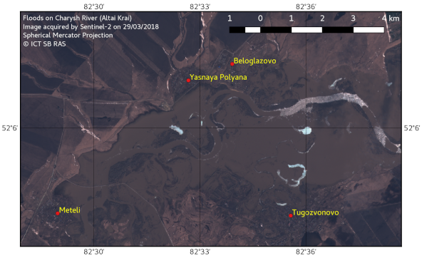 Floods on Charysh River, 29.03.2018